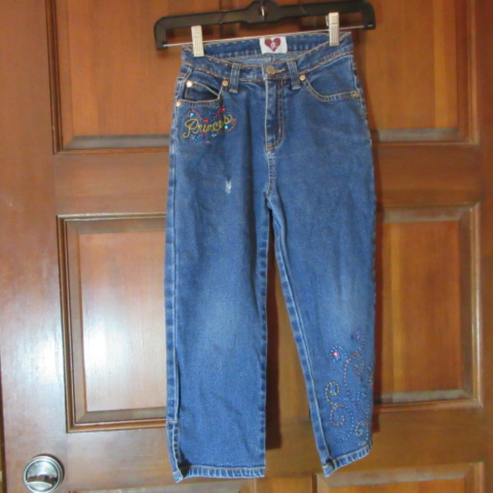 Girls' BLUE DENIM PRINCESS JEANS Embellished Sz 8